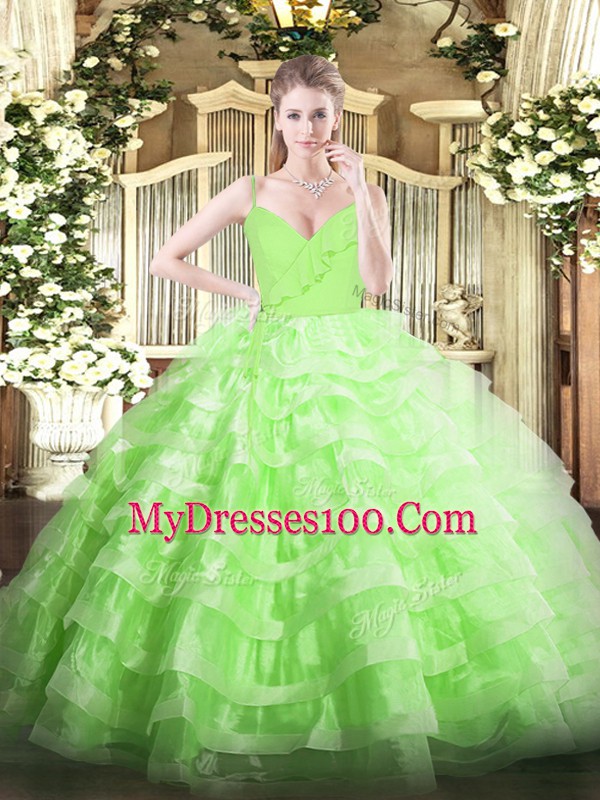 Fabulous Spaghetti Straps Sleeveless Quinceanera Dress Floor Length Ruffled Layers Organza