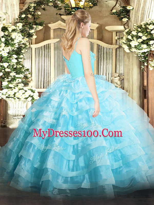 Fabulous Spaghetti Straps Sleeveless Quinceanera Dress Floor Length Ruffled Layers Organza