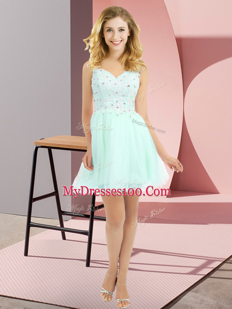 On Sale Sleeveless Tulle Side Zipper Bridesmaids Dress in Apple Green with Beading and Lace