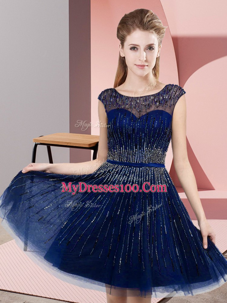 Royal Blue Sleeveless Tulle Backless Prom Gown for Prom and Party