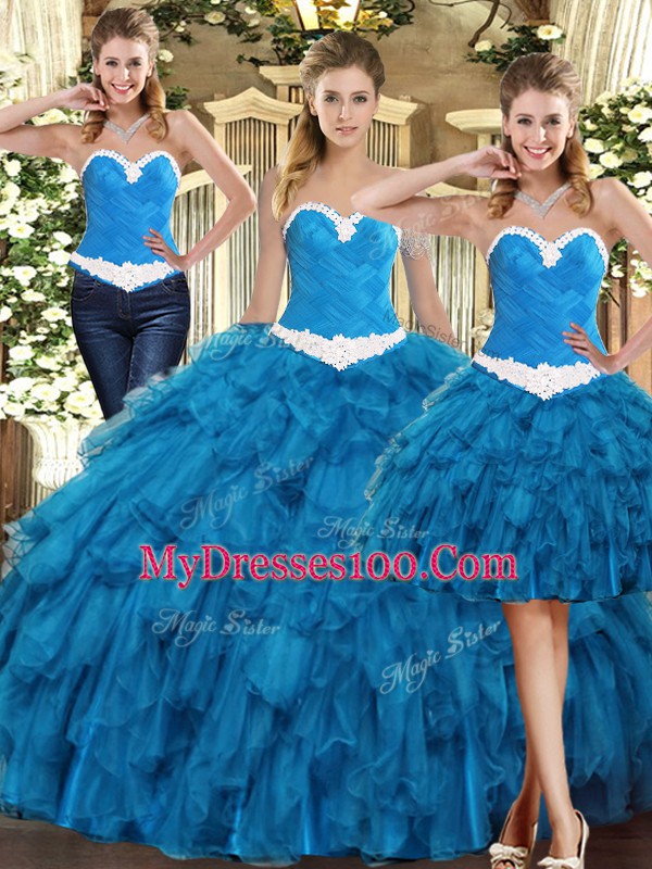 Ball Gowns Quince Ball Gowns Teal Sweetheart Tulle Sleeveless Floor Length Lace Up