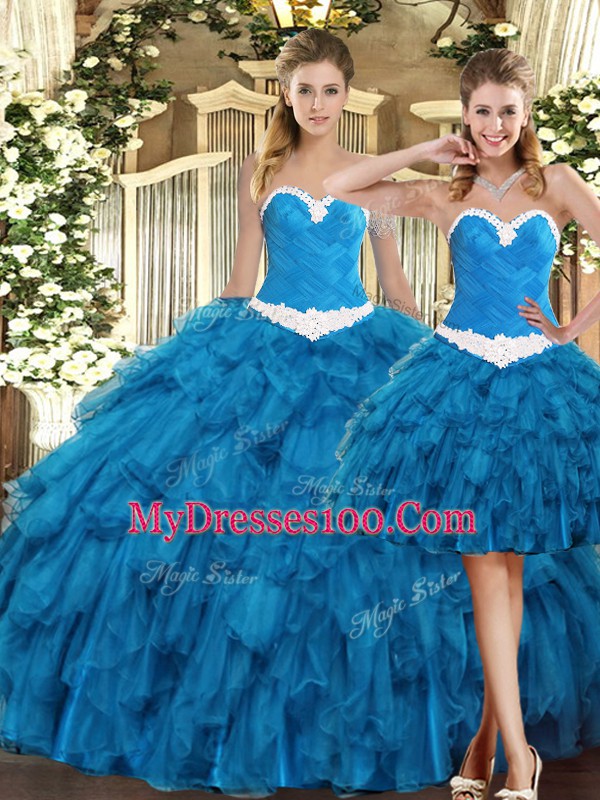 Ball Gowns Quince Ball Gowns Teal Sweetheart Tulle Sleeveless Floor Length Lace Up