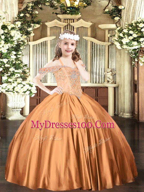 Fantastic Floor Length Lace Up Little Girls Pageant Gowns Rust Red for Party and Quinceanera with Beading