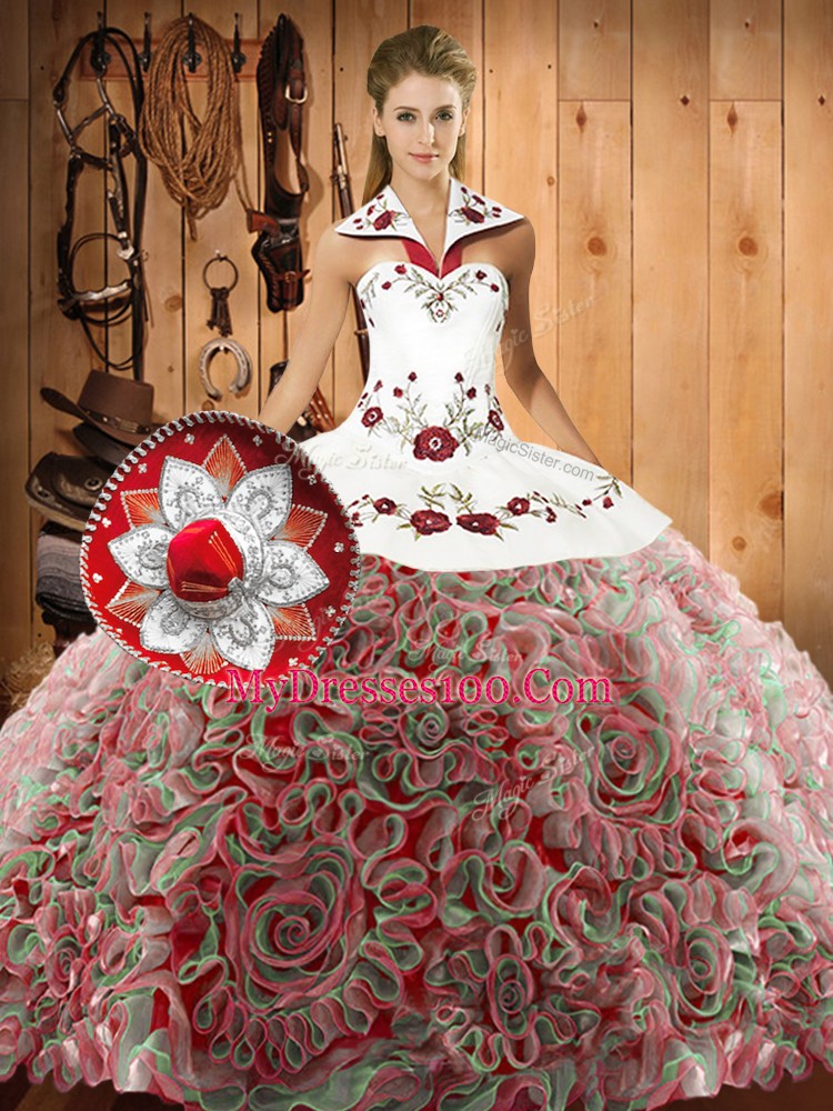 Multi-color Sleeveless Embroidery Lace Up Sweet 16 Quinceanera Dress