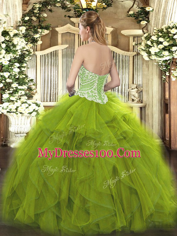 Purple Ball Gowns Sweetheart Sleeveless Organza Floor Length Lace Up Beading and Ruffles Quince Ball Gowns