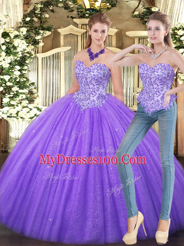 Eggplant Purple Zipper Sweetheart Appliques Quinceanera Dresses Tulle Sleeveless