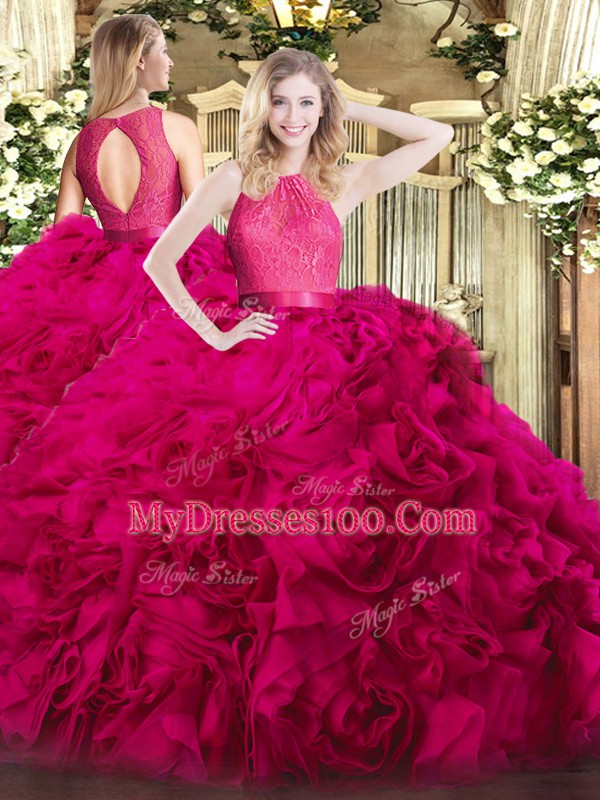 Classical Scoop Sleeveless Fabric With Rolling Flowers 15 Quinceanera Dress Lace Zipper