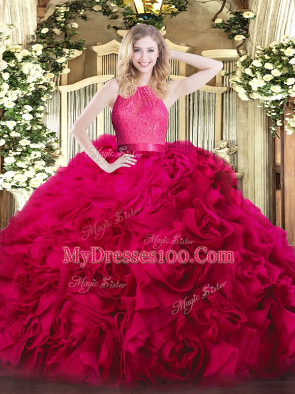 Classical Scoop Sleeveless Fabric With Rolling Flowers 15 Quinceanera Dress Lace Zipper