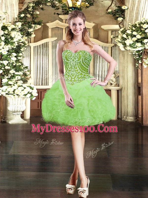 Floor Length Lace Up 15 Quinceanera Dress Yellow Green for Military Ball and Sweet 16 and Quinceanera with Beading and Ruffles
