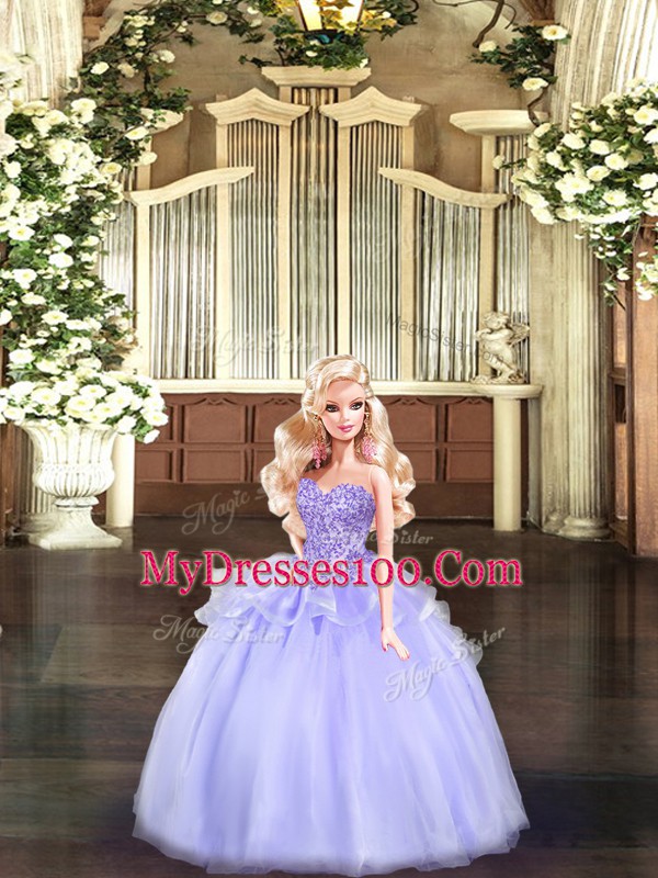 Vintage Lavender Ball Gowns Sweetheart Sleeveless Tulle Floor Length Lace Up Beading 15 Quinceanera Dress
