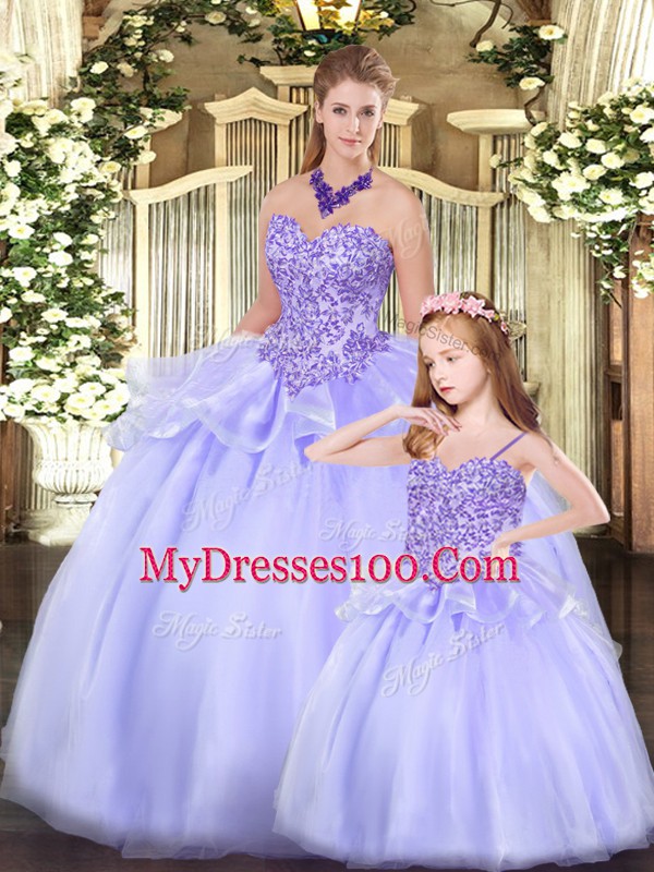 Vintage Lavender Ball Gowns Sweetheart Sleeveless Tulle Floor Length Lace Up Beading 15 Quinceanera Dress