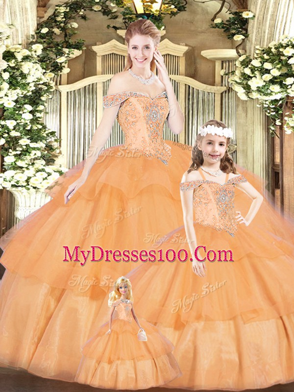 Fantastic Floor Length Ball Gowns Sleeveless Orange Red Quince Ball Gowns Lace Up