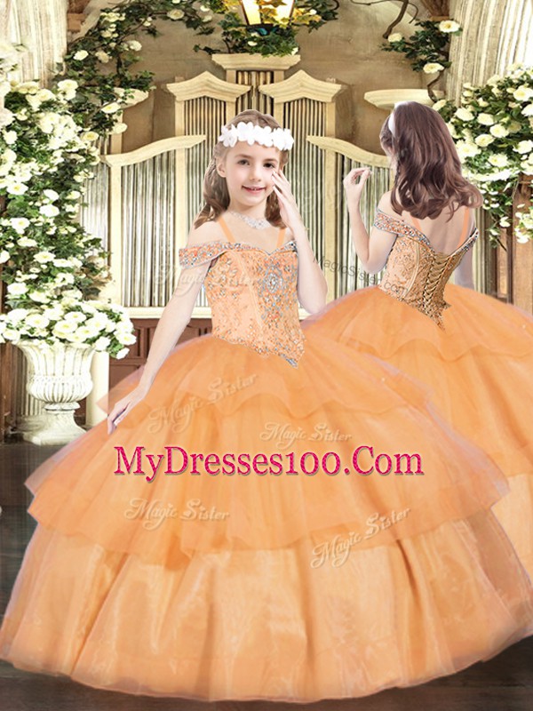 Fantastic Floor Length Ball Gowns Sleeveless Orange Red Quince Ball Gowns Lace Up
