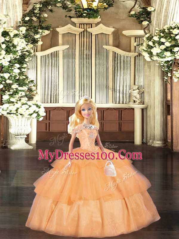 Fantastic Floor Length Ball Gowns Sleeveless Orange Red Quince Ball Gowns Lace Up