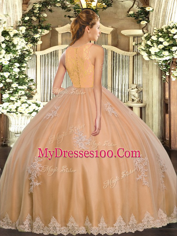 Scoop Sleeveless Clasp Handle 15 Quinceanera Dress Lavender Tulle