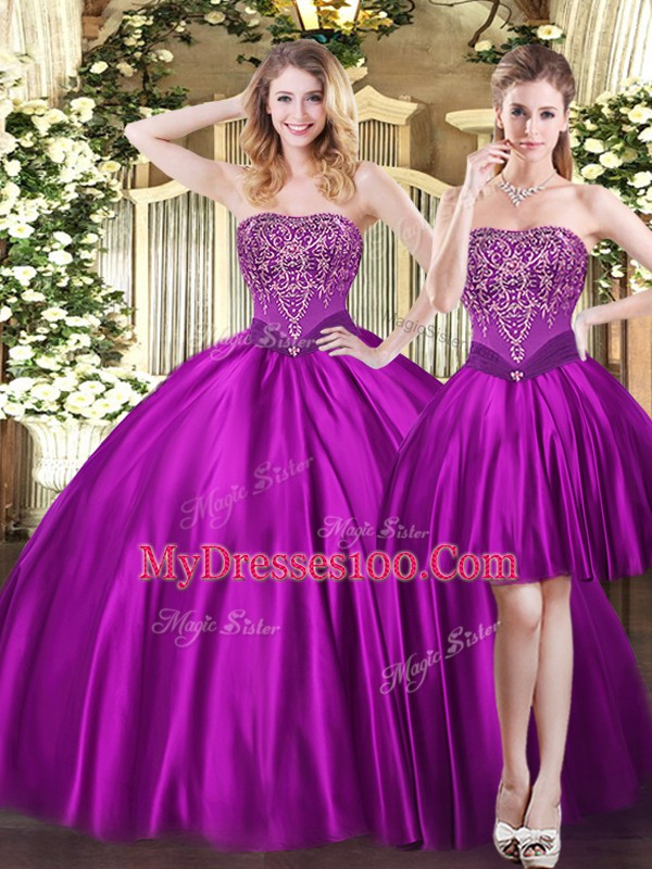 Purple Sweetheart Lace Up Beading Sweet 16 Dresses Sleeveless