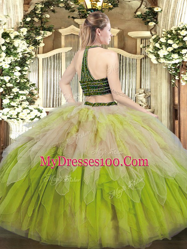 Dynamic Tulle Sleeveless Floor Length 15th Birthday Dress and Beading and Ruffles