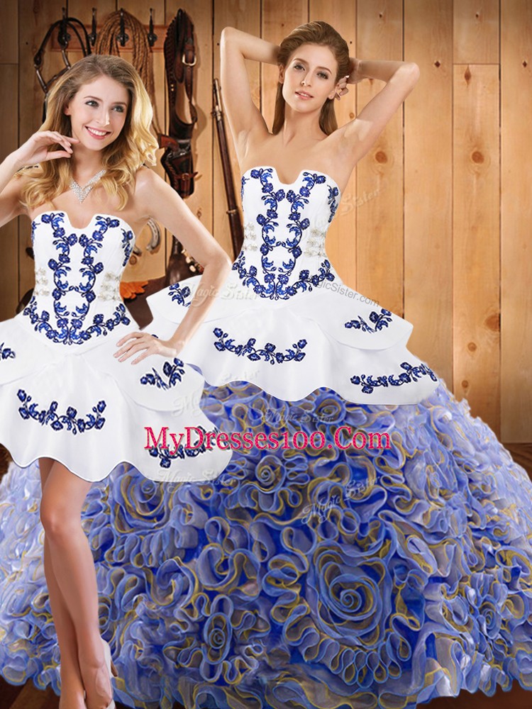 Flirting Multi-color Sleeveless Sweep Train Embroidery With Train 15th Birthday Dress