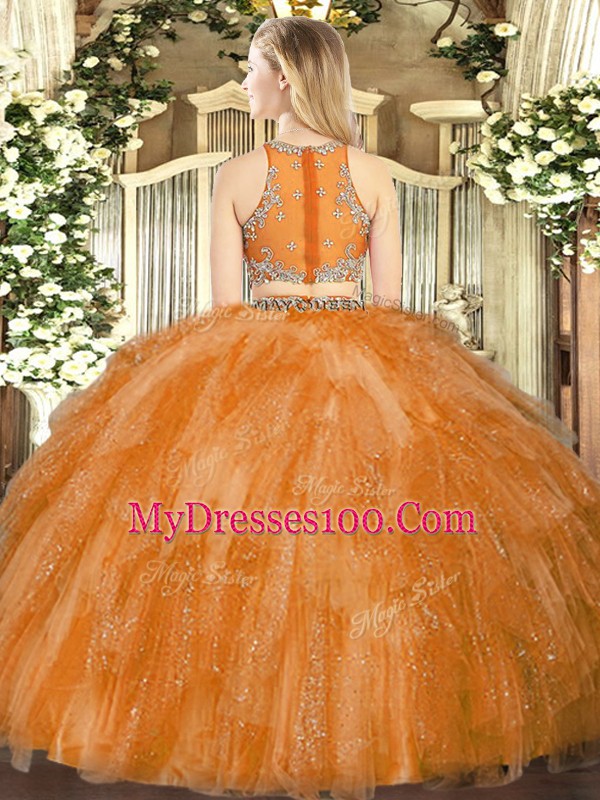 High Class Scoop Sleeveless Sweet 16 Dresses Floor Length Beading and Ruffles Green Tulle