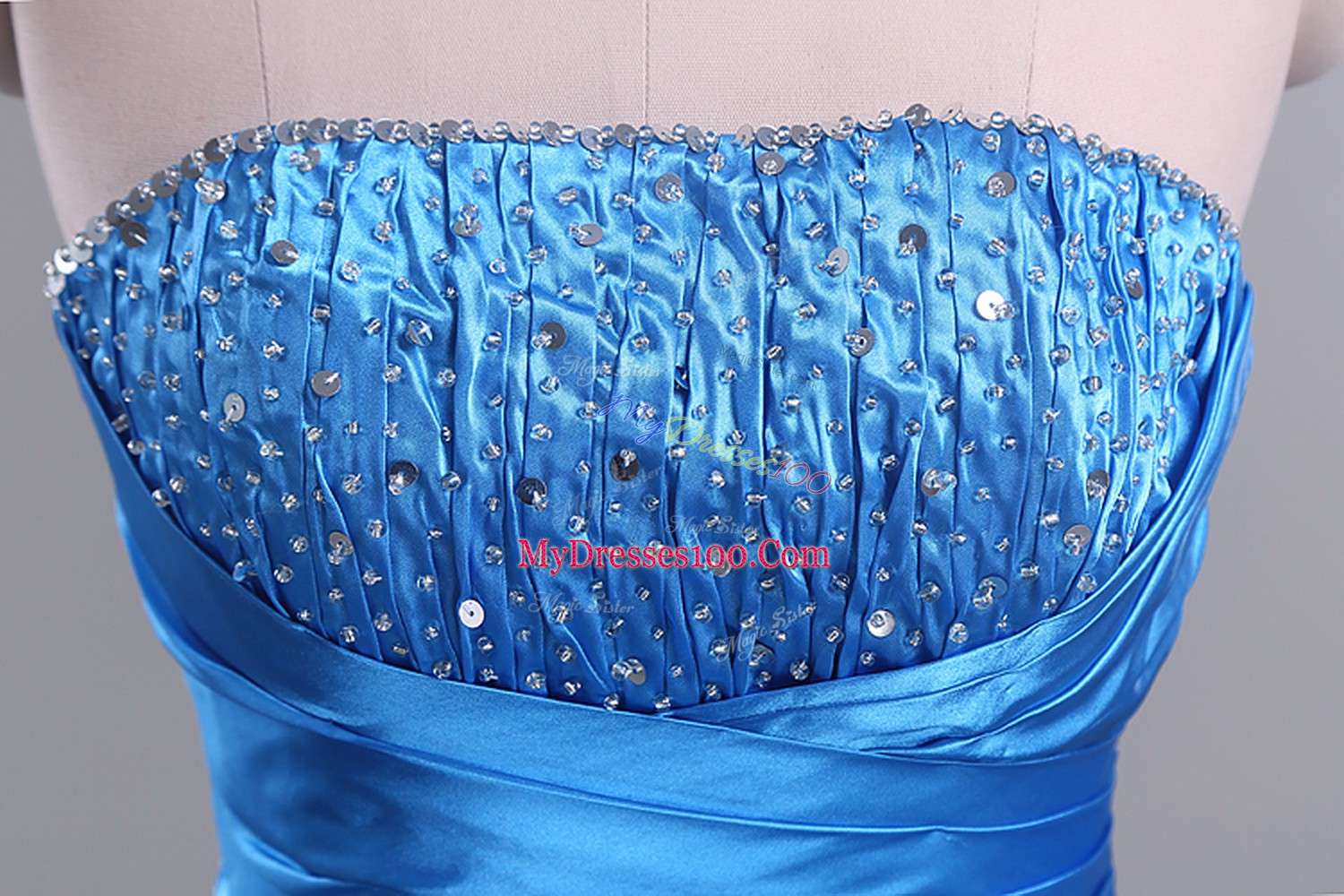 Modest Sleeveless Organza Floor Length Lace Up Quinceanera Dresses in Blue with Beading