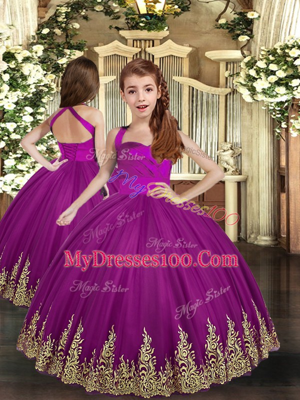 Luxury Fuchsia Sleeveless Embroidery Floor Length Vestidos de Quinceanera