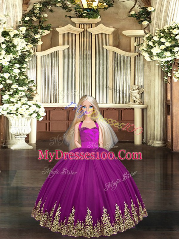 Luxury Fuchsia Sleeveless Embroidery Floor Length Vestidos de Quinceanera