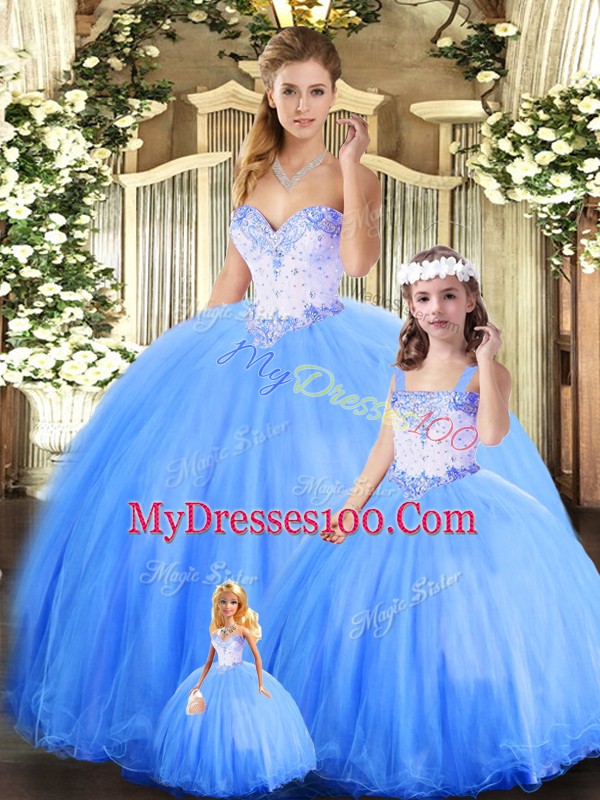 Fantastic Sweetheart Sleeveless Tulle 15th Birthday Dress Beading Lace Up