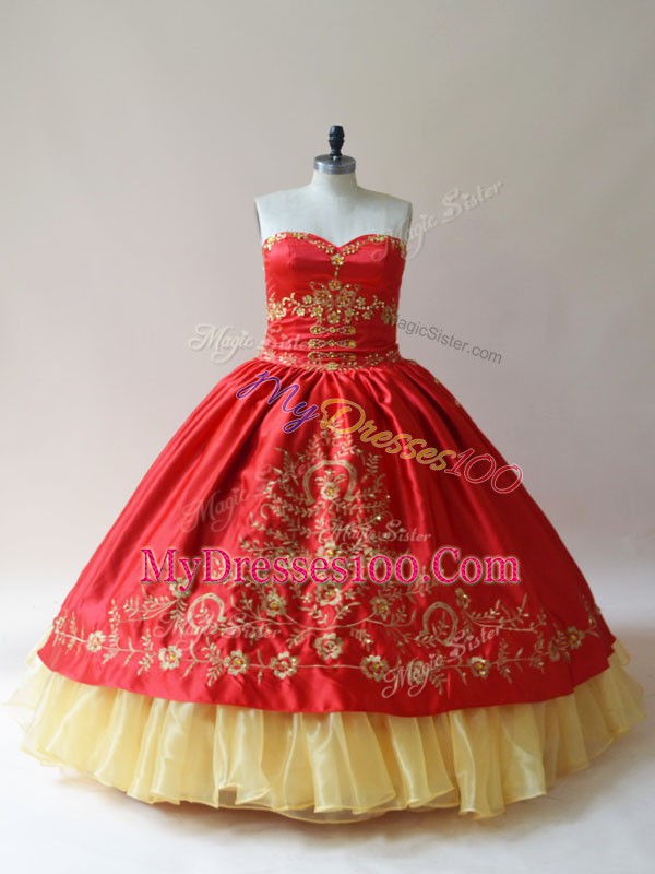 Glamorous Ball Gowns Quinceanera Dress Red Sweetheart Satin Sleeveless Lace Up
