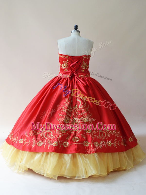 Glamorous Ball Gowns Quinceanera Dress Red Sweetheart Satin Sleeveless Lace Up