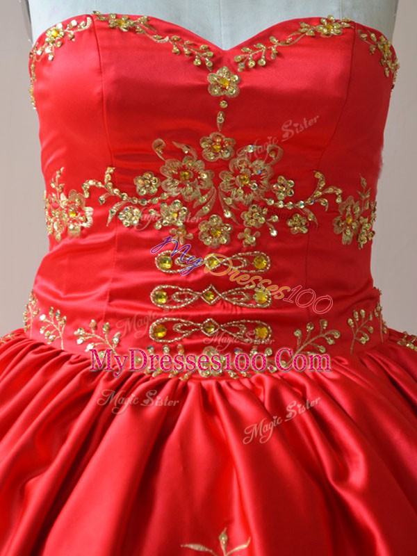 Glamorous Ball Gowns Quinceanera Dress Red Sweetheart Satin Sleeveless Lace Up