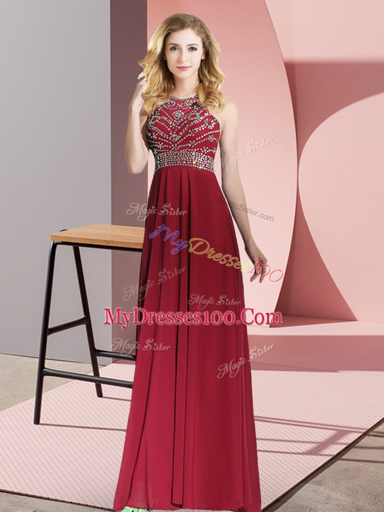 Sleeveless Backless Floor Length Beading