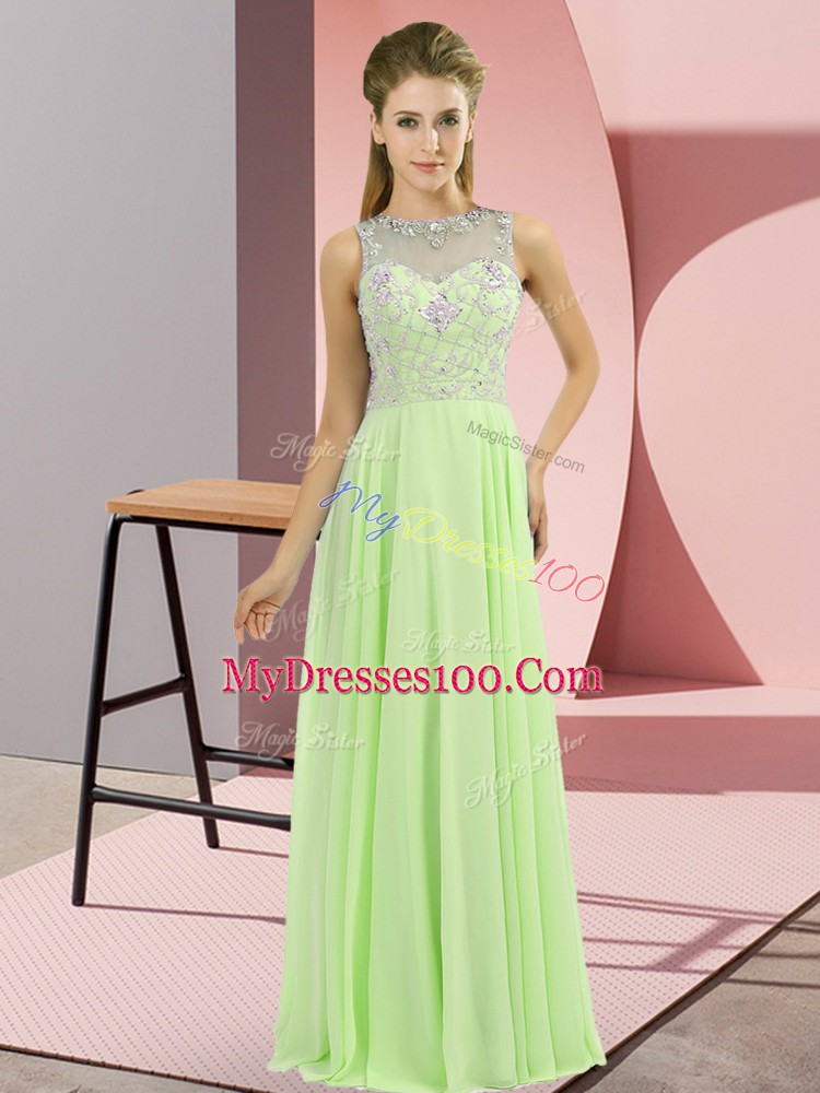 Fitting Empire High-neck Sleeveless Chiffon Floor Length Zipper Beading Evening Dress