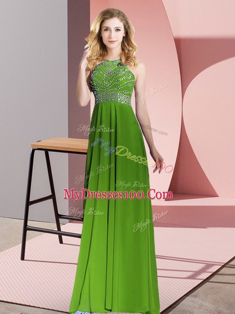 Custom Made Empire Green Scoop Chiffon Sleeveless Floor Length Backless