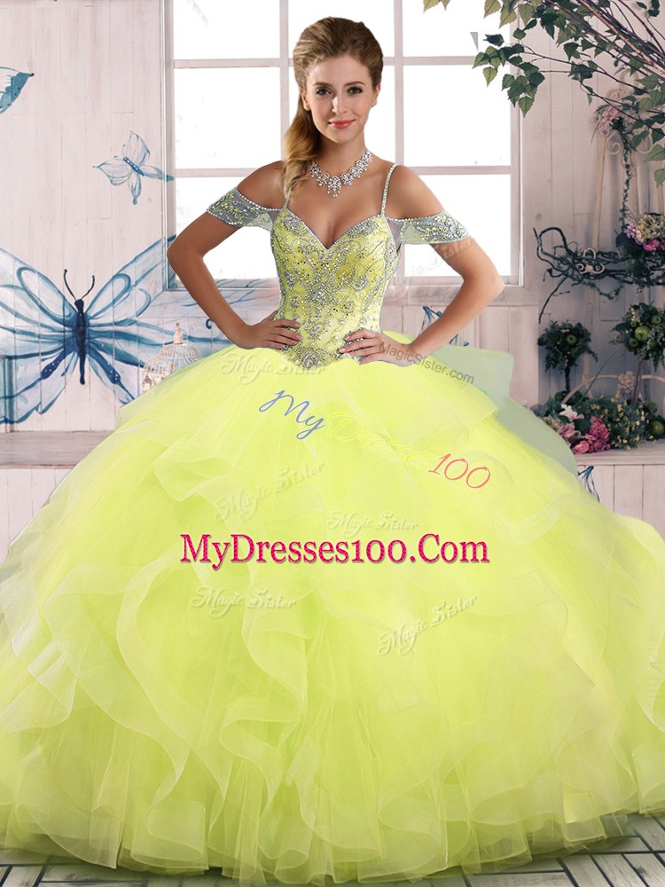 Sleeveless Side Zipper Floor Length Beading and Ruffles Quince Ball Gowns