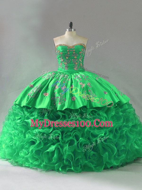 Fantastic Green Lace Up Quinceanera Dresses Embroidery and Ruffles Sleeveless