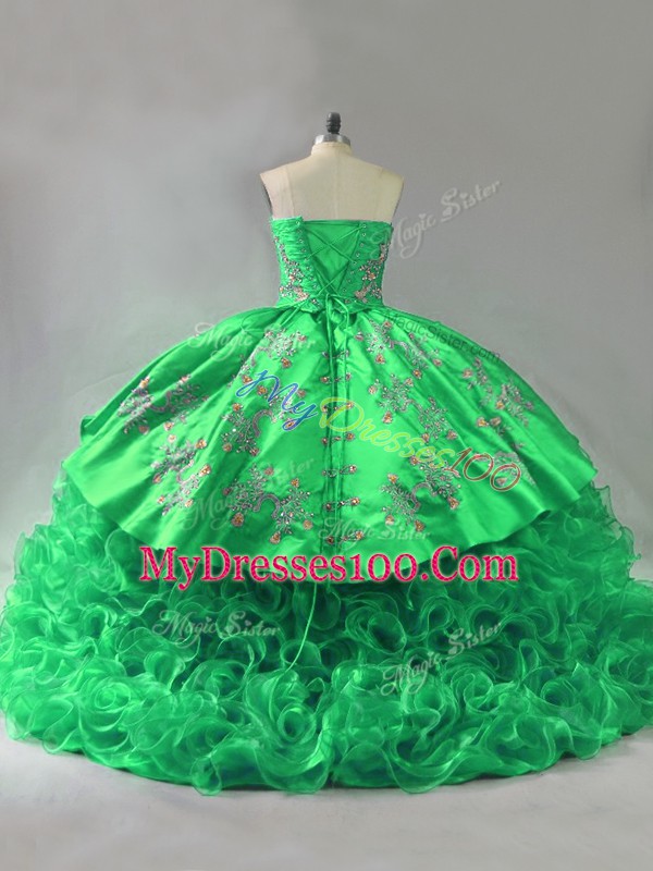 Fantastic Green Lace Up Quinceanera Dresses Embroidery and Ruffles Sleeveless