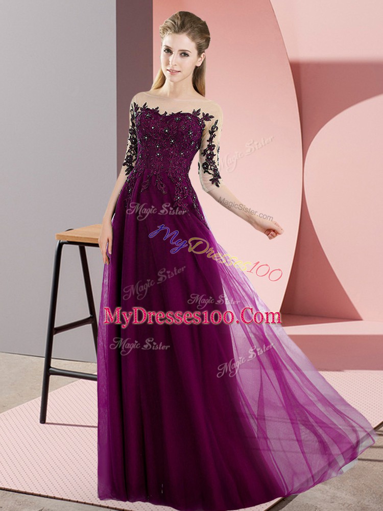 Half Sleeves Beading and Lace Lace Up Bridesmaid Dress