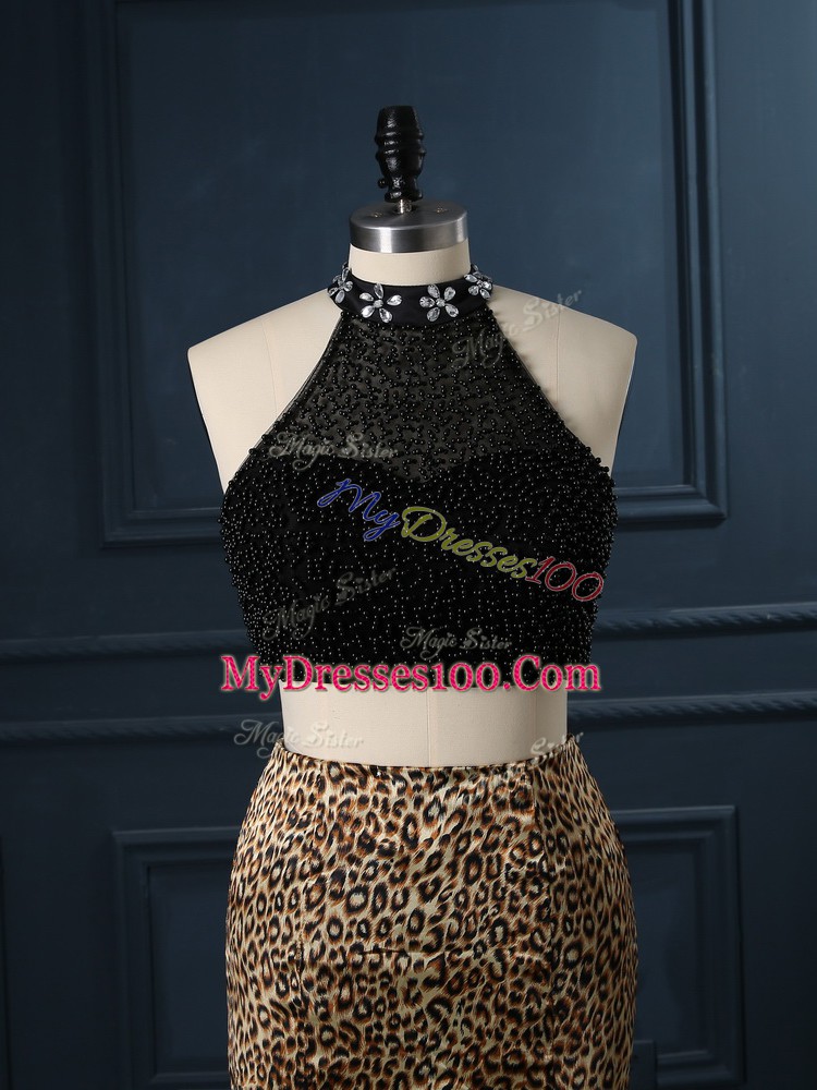 Super Multi-color Printed Zipper Homecoming Dress Sleeveless Court Train Beading