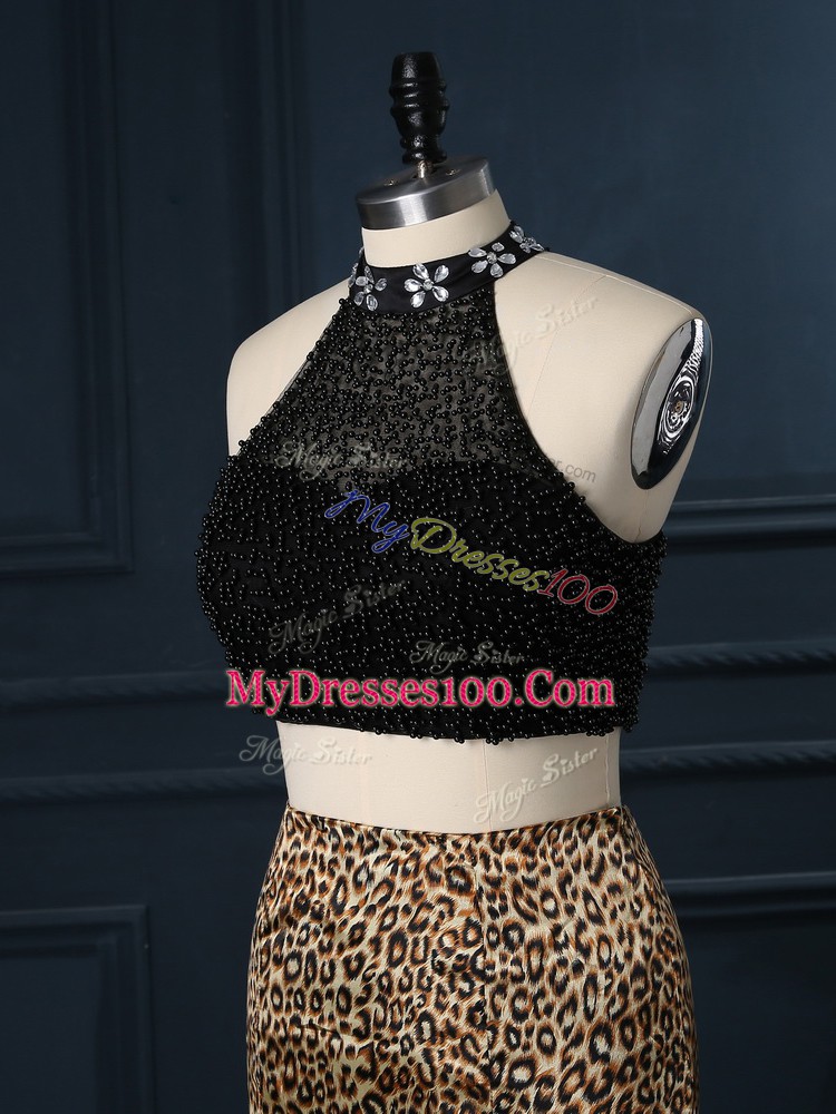 Super Multi-color Printed Zipper Homecoming Dress Sleeveless Court Train Beading