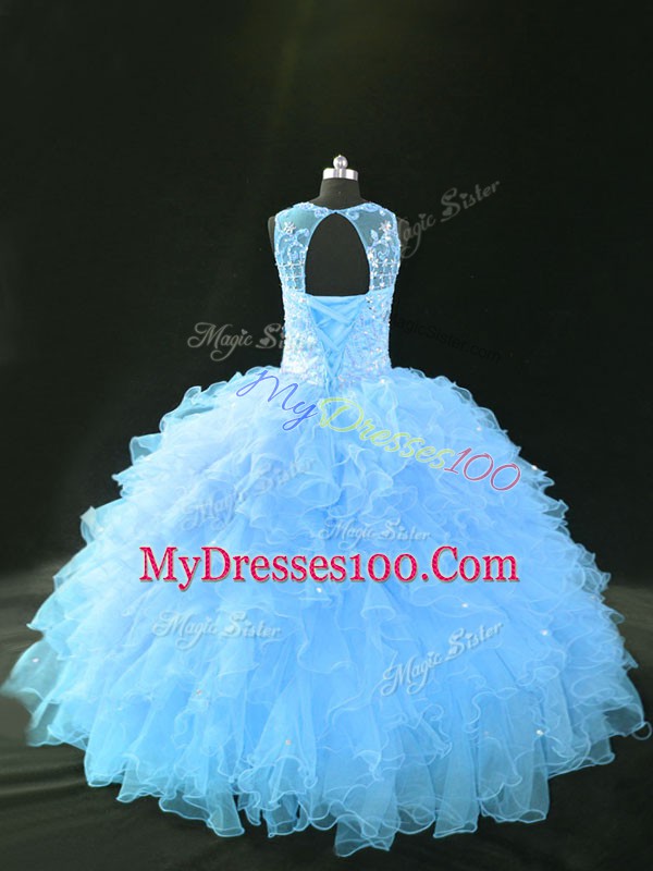 Gorgeous Sleeveless Appliques and Ruffles Lace Up Quinceanera Gown
