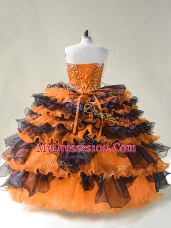 Beautiful Orange Organza Lace Up Vestidos de Quinceanera Sleeveless Floor Length Beading