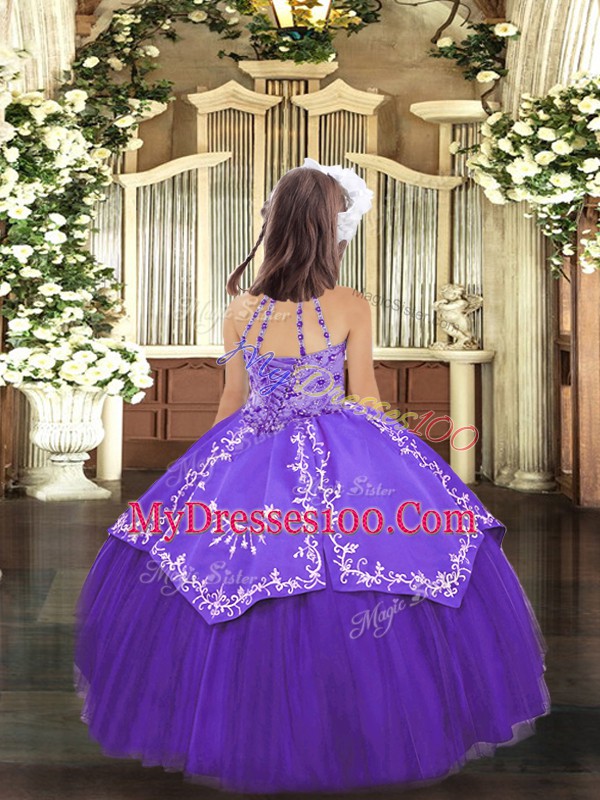 Glorious Halter Top Sleeveless Lace Up Girls Pageant Dresses Royal Blue Tulle