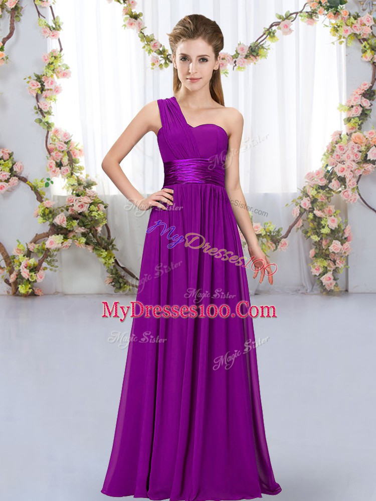 Lovely Empire Vestidos de Damas Purple One Shoulder Sleeveless Floor Length Lace Up