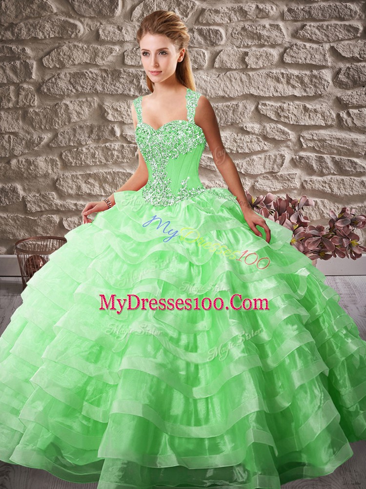 High Quality Sleeveless Court Train Beading and Ruffled Layers Lace Up Vestidos de Quinceanera