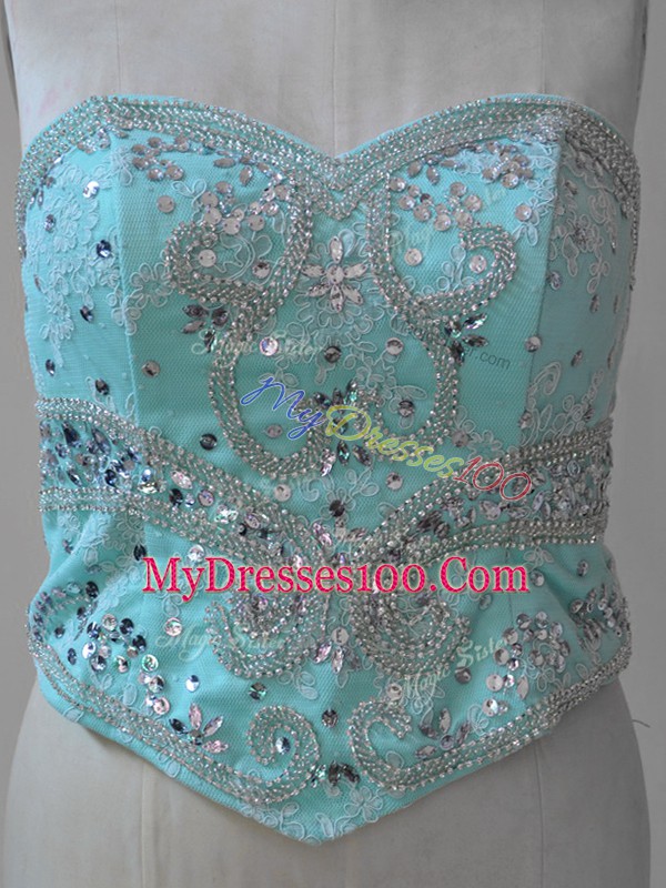 Glamorous Apple Green Wedding Party Dress Fabric With Rolling Flowers Brush Train Sleeveless Beading