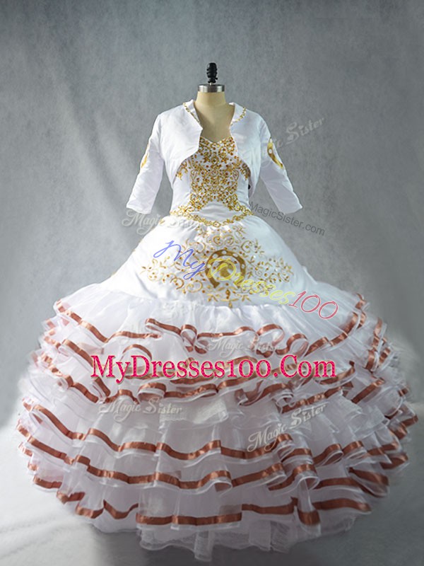 White Sleeveless Organza Lace Up Vestidos de Quinceanera for Sweet 16 and Quinceanera