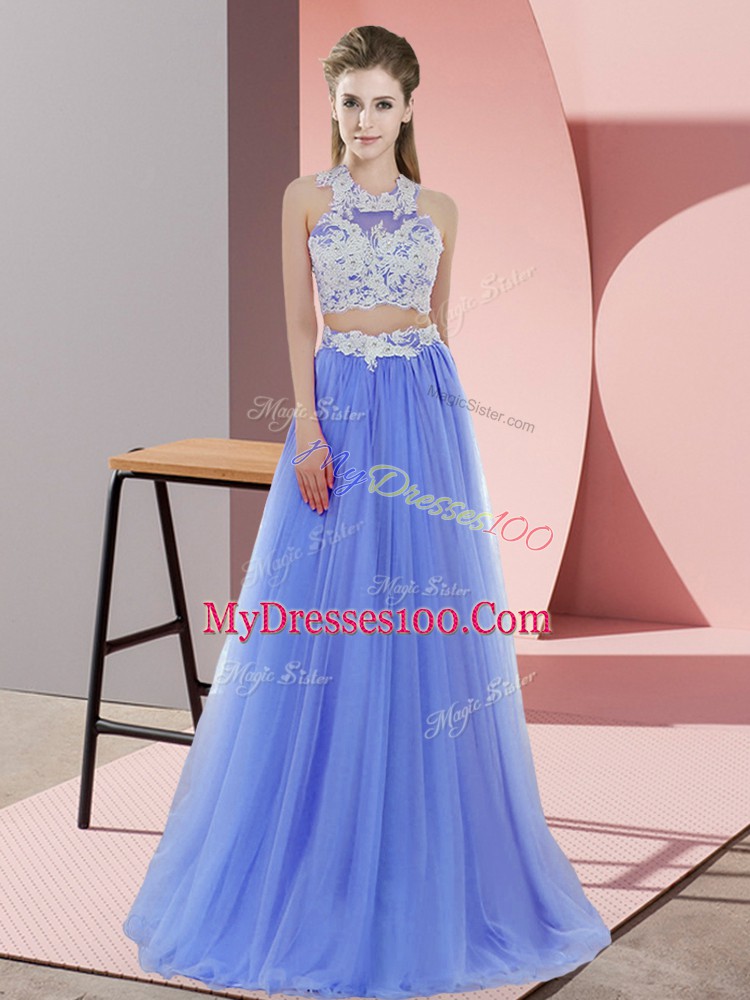 Lavender Sleeveless Tulle Zipper Dama Dress for Wedding Party