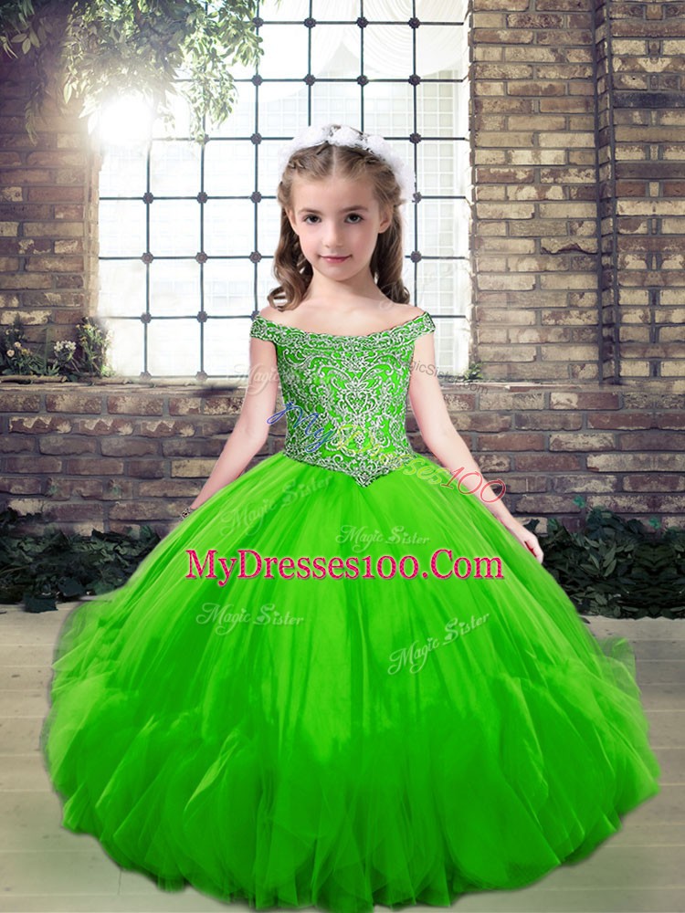 Off The Shoulder Sleeveless Lace Up Child Pageant Dress Tulle