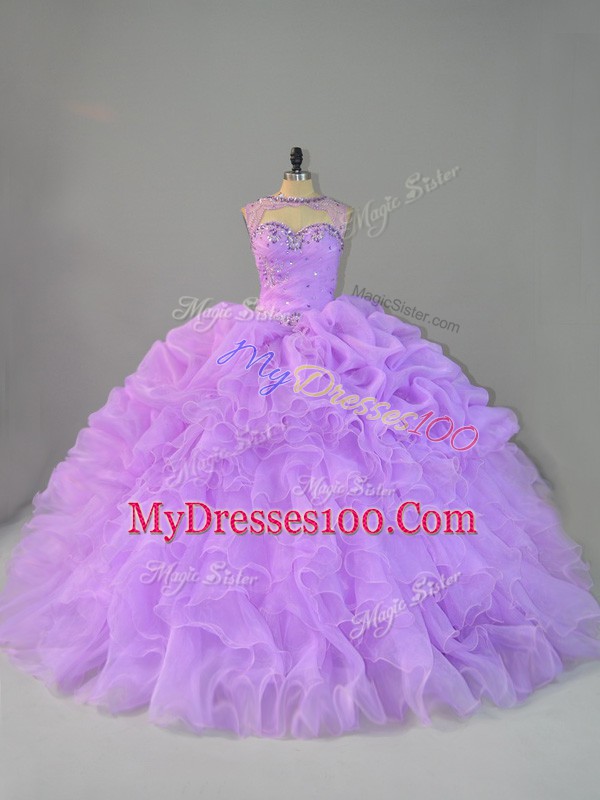 Lavender Quinceanera Gown Scoop Sleeveless Lace Up