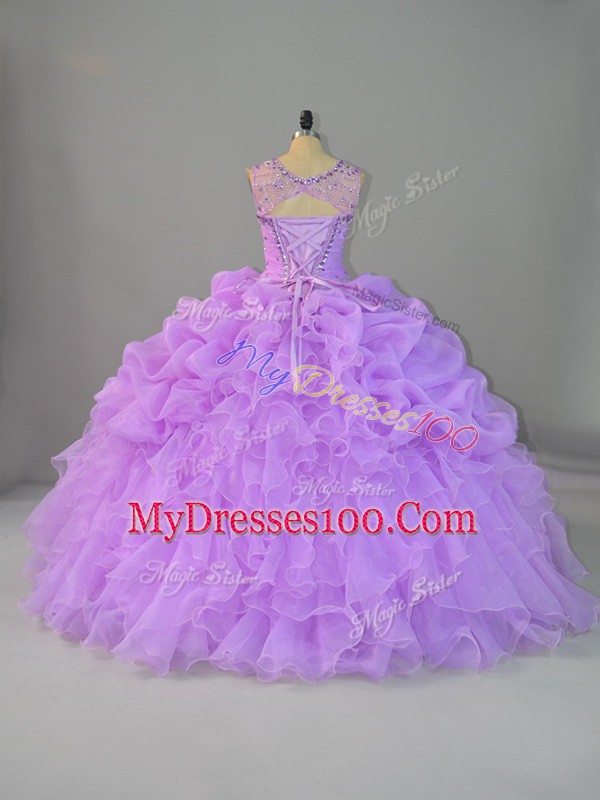 Lavender Quinceanera Gown Scoop Sleeveless Lace Up